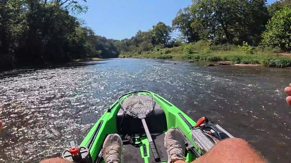 FluxJet electric fishing kayak running the Tennessee River