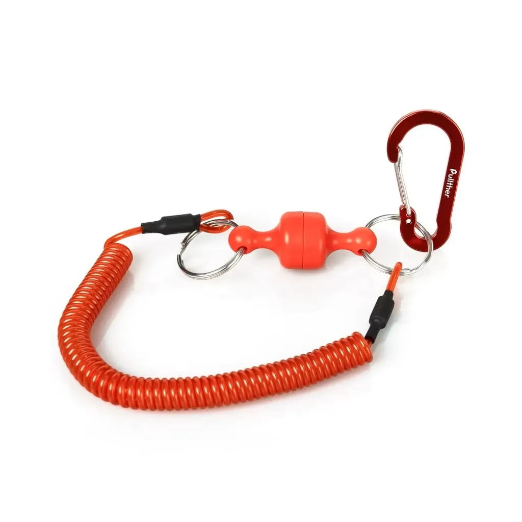 Red FluxJet magnetic security lanyard with coiled cord and attachment clip