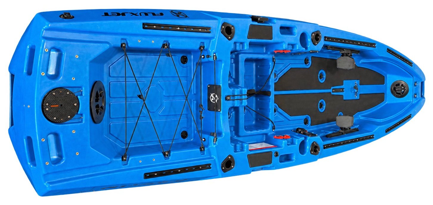 Top view of a blue FluxJet kayak