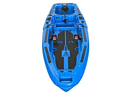 Blue FluxJet electric jet fishing kayak, bow view