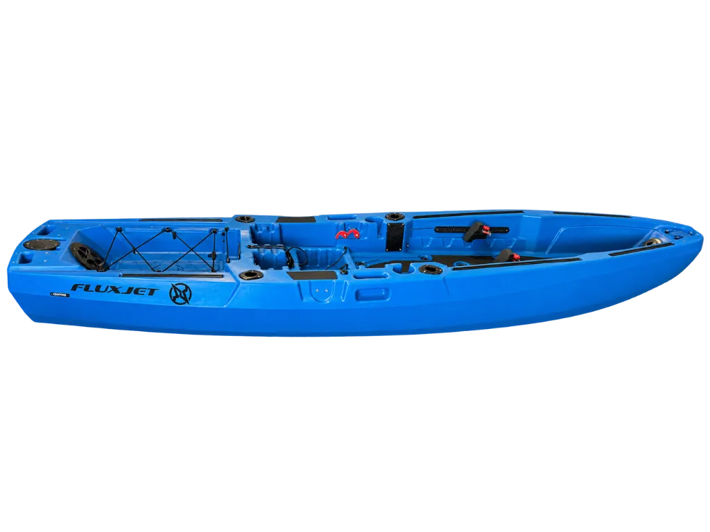Blue FluxJet electric jet fishing kayak, side profile