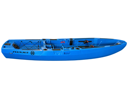Blue FluxJet electric jet fishing kayak, side profile