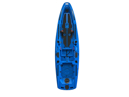 Blue FluxJet electric jet fishing kayak, top view