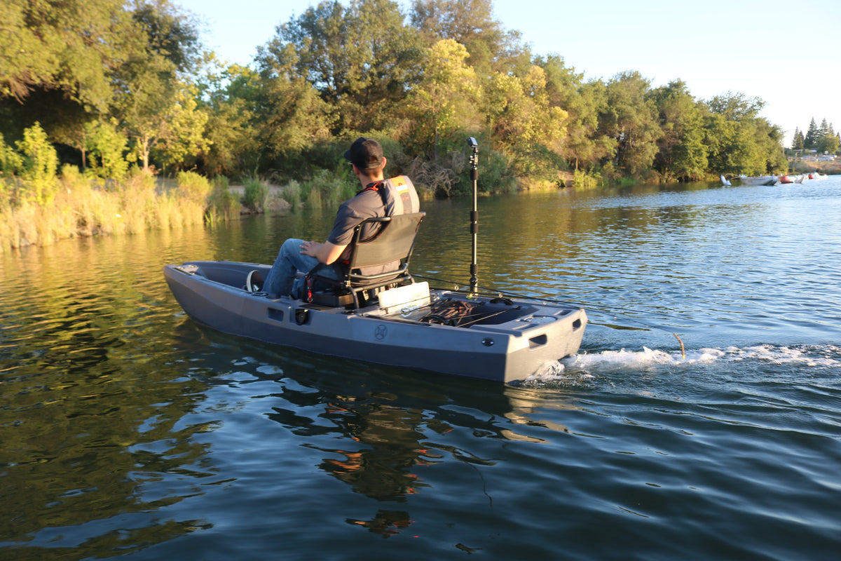 FluxJet electric kayak cruising with jet drive on lake