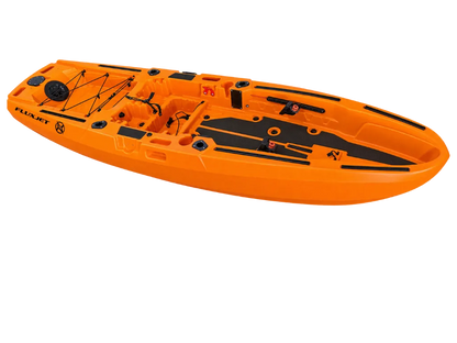 Orange FluxJet electric jet fishing kayak, side view