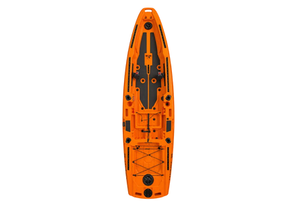 Orange FluxJet electric jet fishing kayak, top view