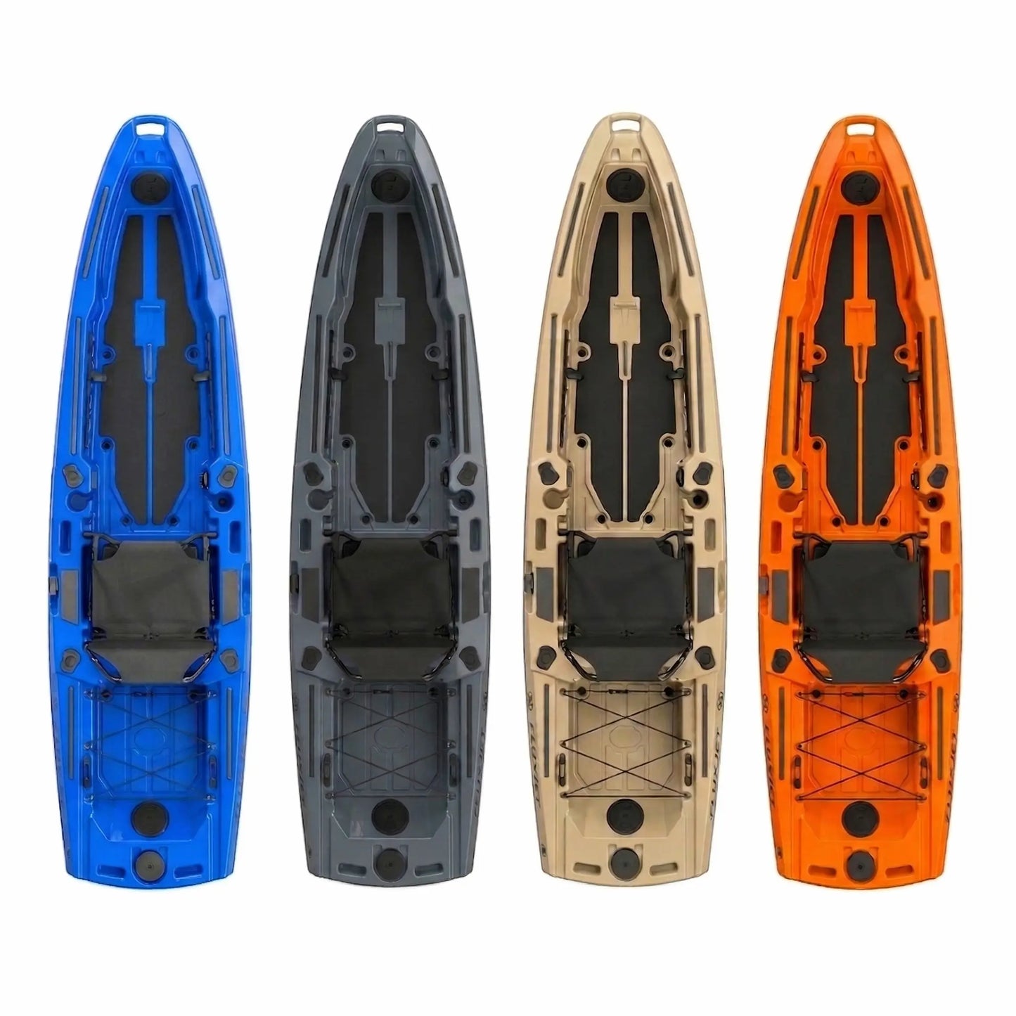 FluxJet kayak available in blue, gray, tan, and orange color options top view